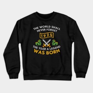 1920 The Year A Legend Was Born Dragons and Swords Design (Light) Crewneck Sweatshirt